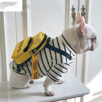 FrenchPup™ Fashion Kit: Striped T-Shirt, Dog Sweater, Jacket, Yellow Backpack for French Bulldogs & Small Dogs