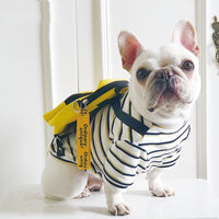 FrenchPup™ Fashion Kit: Striped T-Shirt, Dog Sweater, Jacket, Yellow Backpack for French Bulldogs & Small Dogs