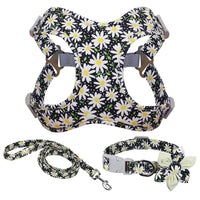 Flower Paws Harmony Set - Stylish Floral Dog Collar, Harness, and Leash for Comfortable Walks