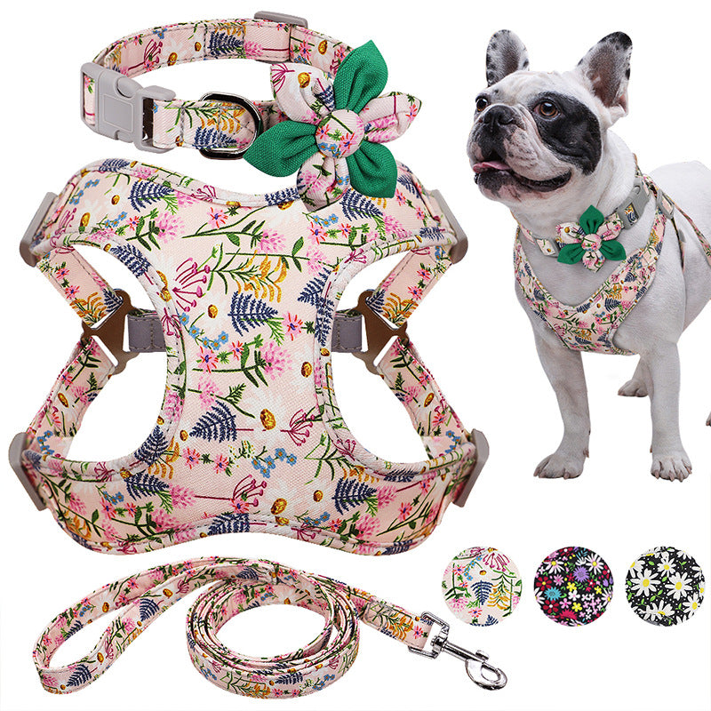 Flower Paws Harmony Set - Stylish Floral Dog Collar, Harness, and Leash for Comfortable Walks