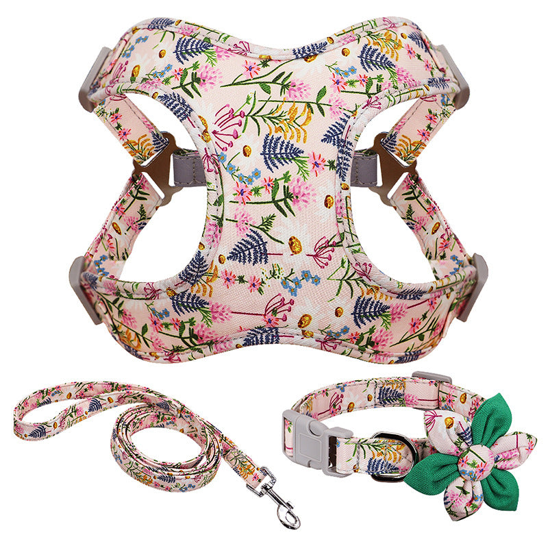 Flower Paws Harmony Set - Stylish Floral Dog Collar, Harness, and Leash for Comfortable Walks