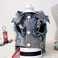 Pawsome Pet Denim Chic Vest - Stylish clothing for Pets Distressed denim with eye-catching patches. Machine washable.