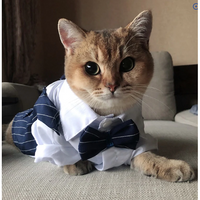 Elegant Pet Tuxedo for Dogs and Cats - Striped Vest, White Satin Shirt Bow Tie Perfect for Weddings and Formal Occasions