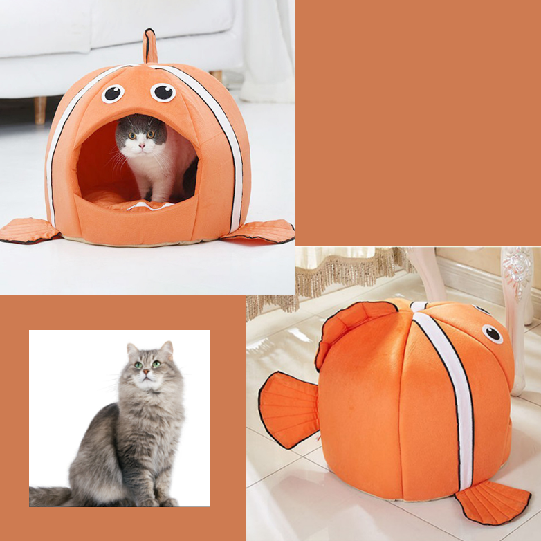 CozyFish Cat Retreat: Cute Clownfish-Shaped  Bed for Indoor Cats and Small Dogs - Portable and Comfortable