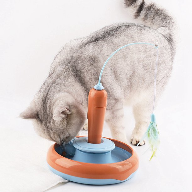 Feather Frenzy Interactive Cat Toy - Engaging Turntable, Roller Tracks, and Electric Teaser for Endless Playtime