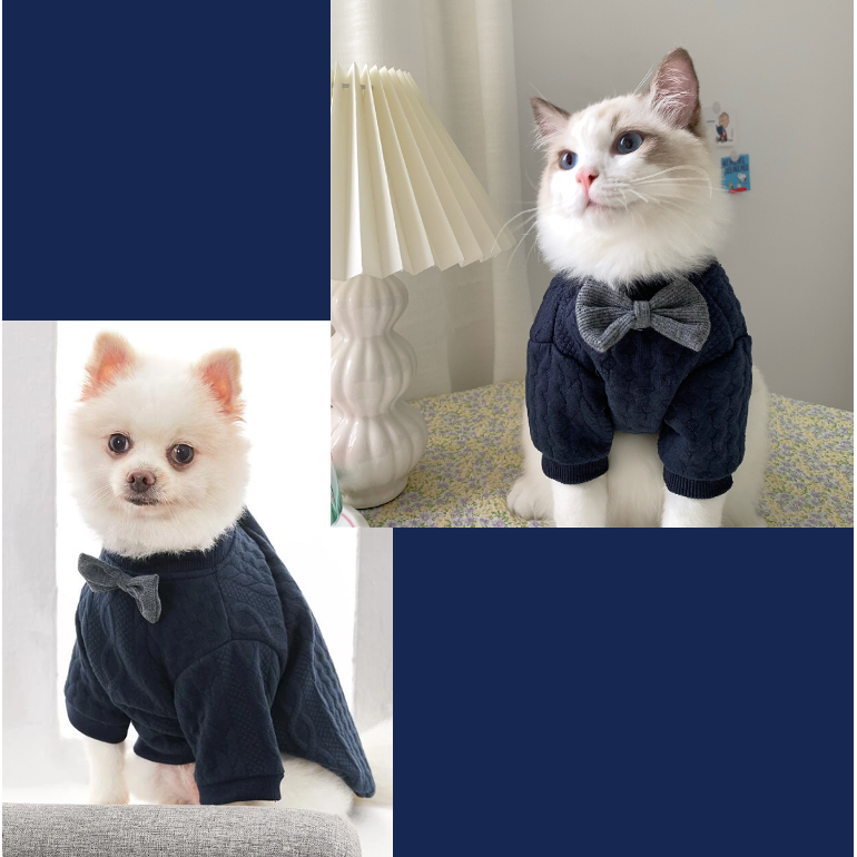 PawsomeCozy Pet Sweater - Warm Cotton Clothing for Dogs and Cats - Navy Retro Bow Tie Design