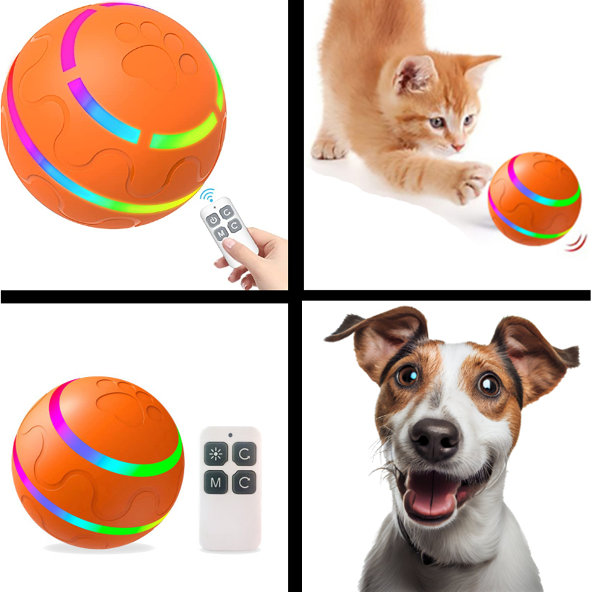 Interactive Pet Toy  Self-Rotating, LED Durable - PurrfectPlay WobbleBall - Ideal for Dogs, Cats - Waterproof - Compact Size