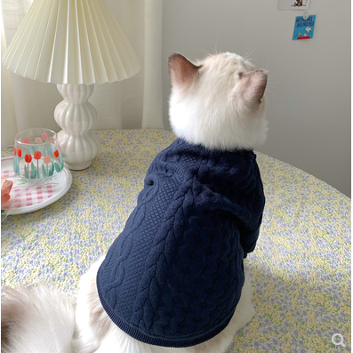 PawsomeCozy Pet Sweater - Warm Cotton Clothing for Dogs and Cats - Navy Retro Bow Tie Design