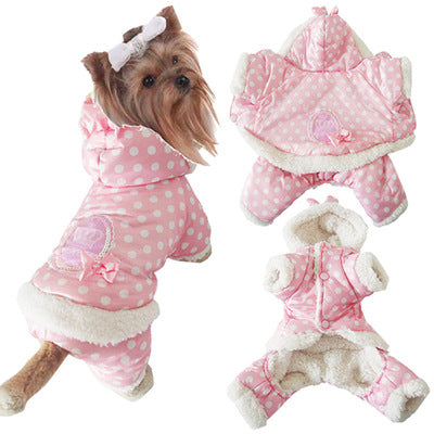 Stylish Polka Dot Princess CozyCoat for Pets - Warm, Cute, and Elegant Winter Snowsuit - Pink, Fleece-Lined, Water-Resistant