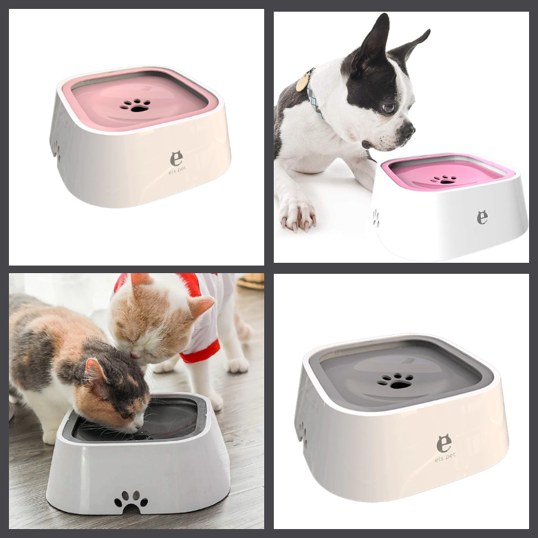 Spill-proof Pet Water Bowl | Floating Non-Wetting Design | 50oz Capacity | Hygienic ABS Plastic | Gray & Pink | Dogs & Cats