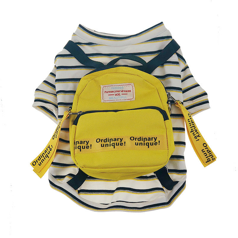 FrenchPup™ Fashion Kit: Striped T-Shirt, Dog Sweater, Jacket, Yellow Backpack for French Bulldogs & Small Dogs