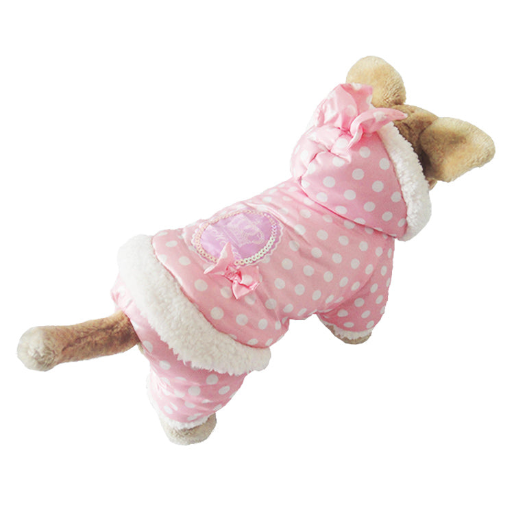 Stylish Polka Dot Princess CozyCoat for Pets - Warm, Cute, and Elegant Winter Snowsuit - Pink, Fleece-Lined, Water-Resistant