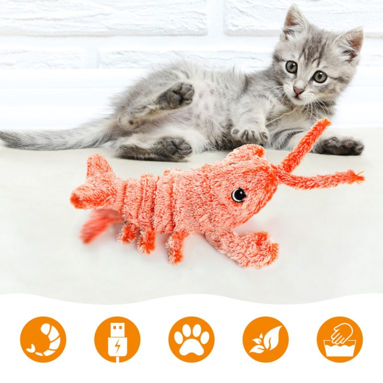 Interactive Lobster Pounce-N-Play: Fun cat and dog toy with USB charging, realistic design, and catnip compatibility.