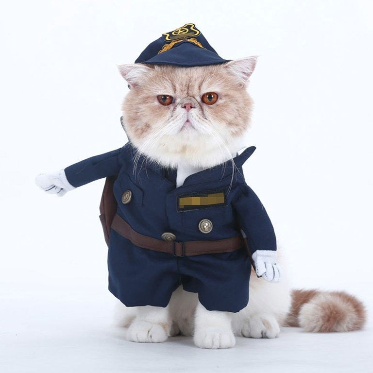 Pet Dog Cat Policeman Costume - Funny Halloween Christmas Cosplay Apparel for Small Dogs and Cats