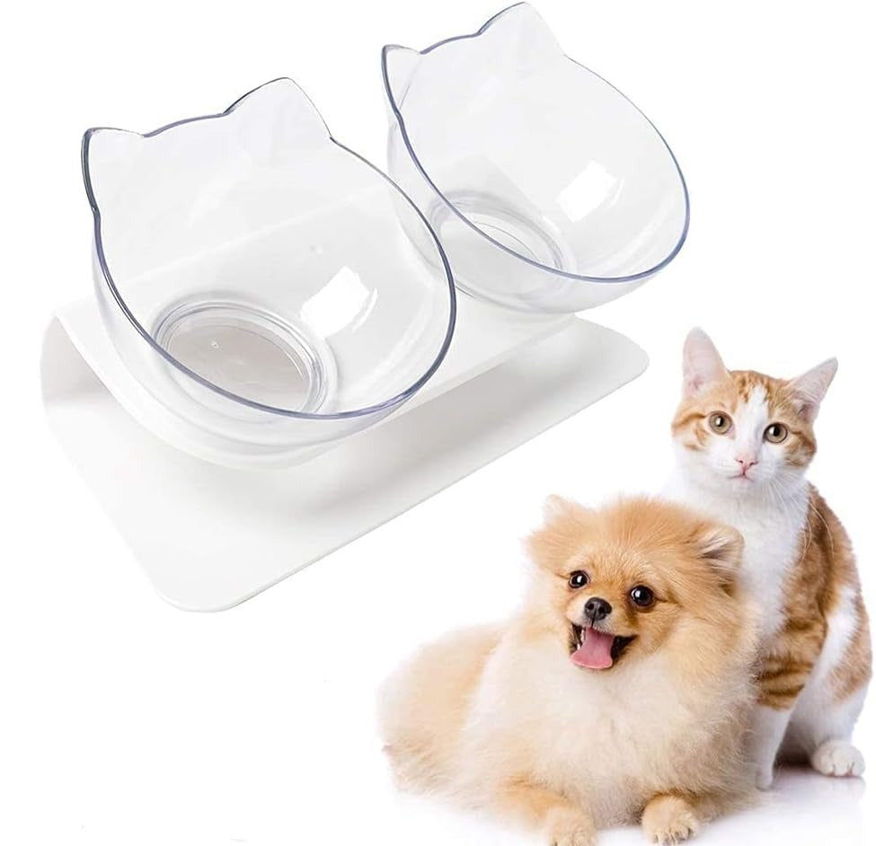 PurrfectElevate Pet FeedBowl - Ergonomic 15° Tilt Design, Transparent & Durable, Non-Slip Base - Ideal for Cats & Small Dogs