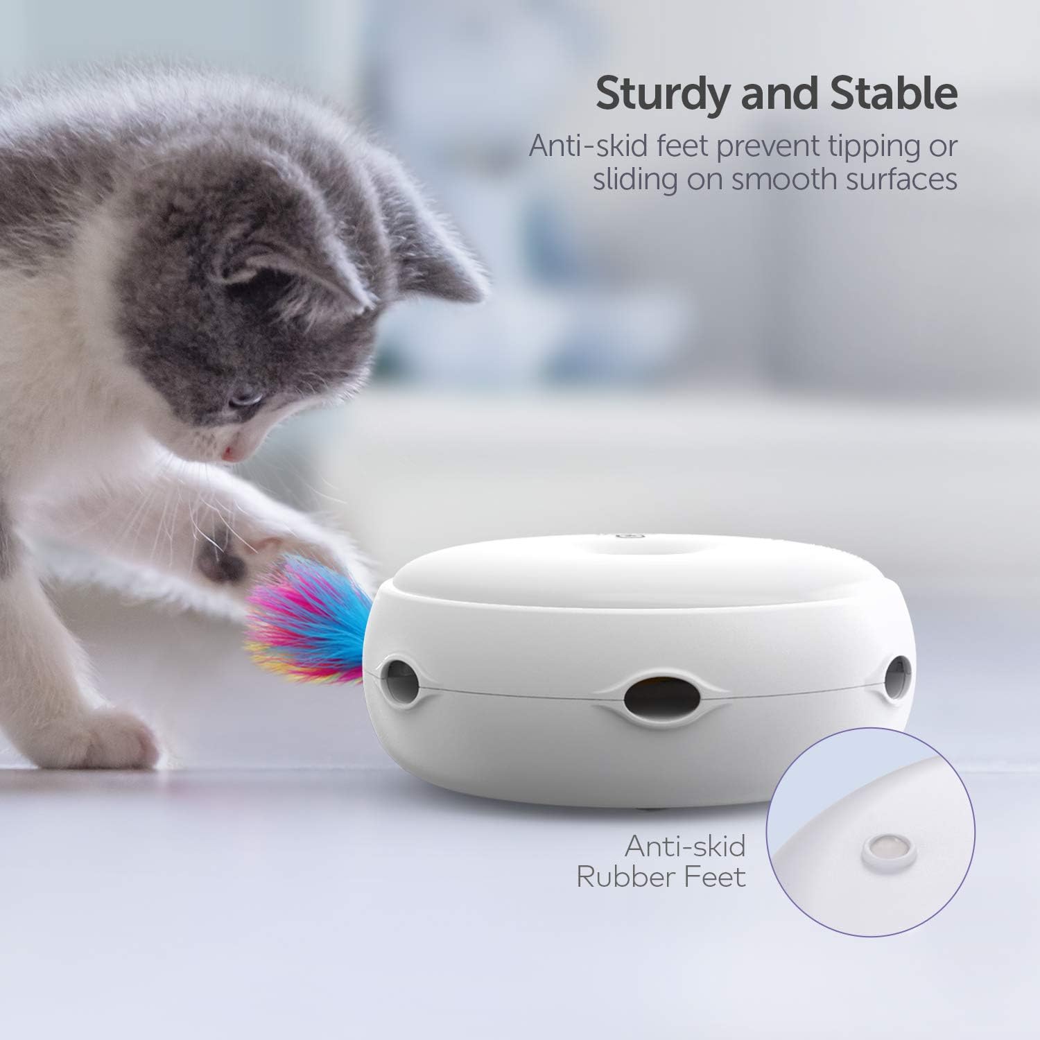 CattySpin Turntable Cat Stick Toy - Interactive and Fun Feather Teaser - Automatic Play Modes - Durable Design 