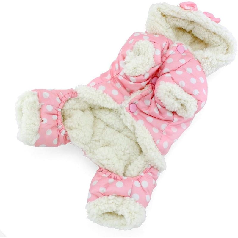 Stylish Polka Dot Princess CozyCoat for Pets - Warm, Cute, and Elegant Winter Snowsuit - Pink, Fleece-Lined, Water-Resistant