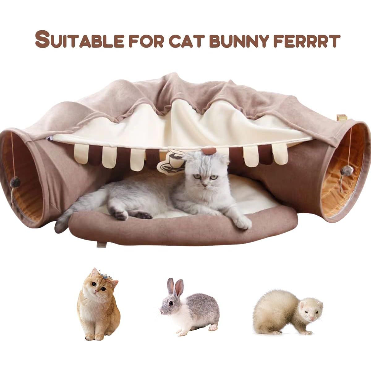 Interactive Collapsible Cat Tunnel Bed Fun Play Toy for Cats, Ferrets, Puppies Cozy and Durable - Portable and Easy to Clean