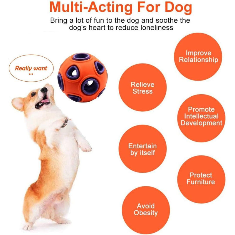 Illuminated Sound Dog Ball - Luminous Interactive Toy with Bell  Durable Rubber  Teeth Cleaning  Bounce & Wobble  