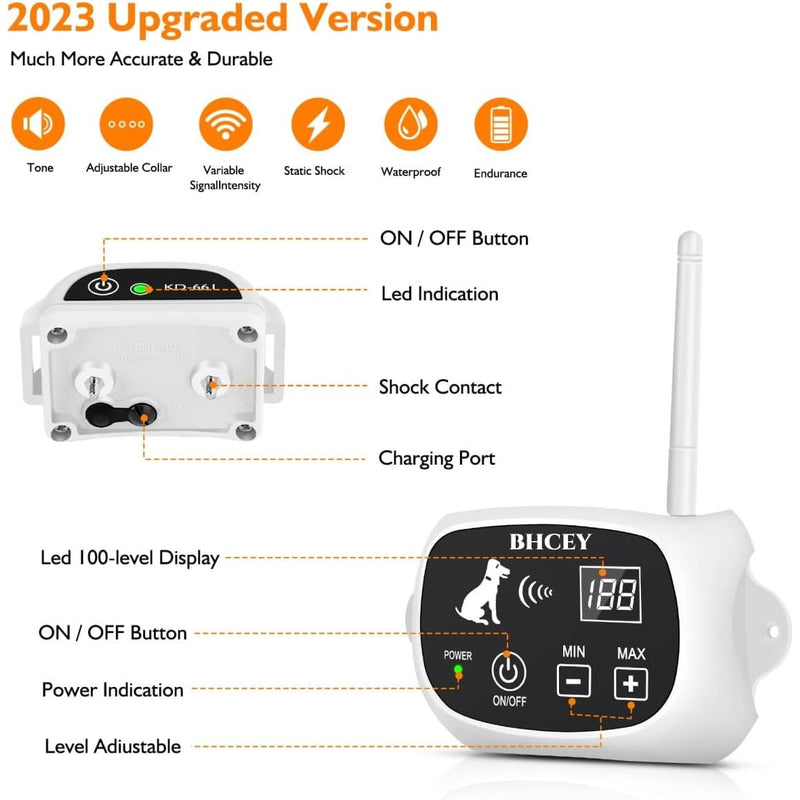 Wireless Electronic Pet Fence System - Reliable Containment for Dogs - Rechargeable Collar - Waterproof - Large Signal Range