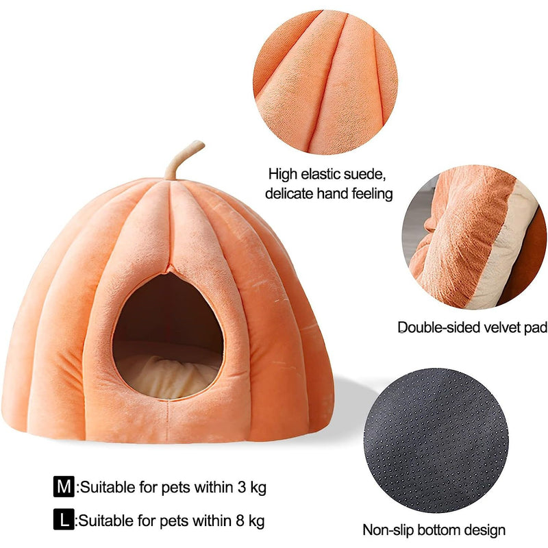 CozyPaw Pumpkin Pet Retreat Bed: Warm, Fluffy Cat and Dog Bed with Removable Cushion - Perfect for Winter Snuggles!"