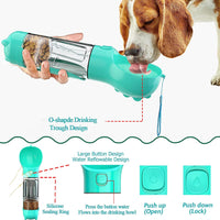 Multifunctional Pet Travel Buddy  4-in-1 Water Bottle Food Storage Garbage Bag Dispenser, Stool Shovel - Portable Leak-Proof