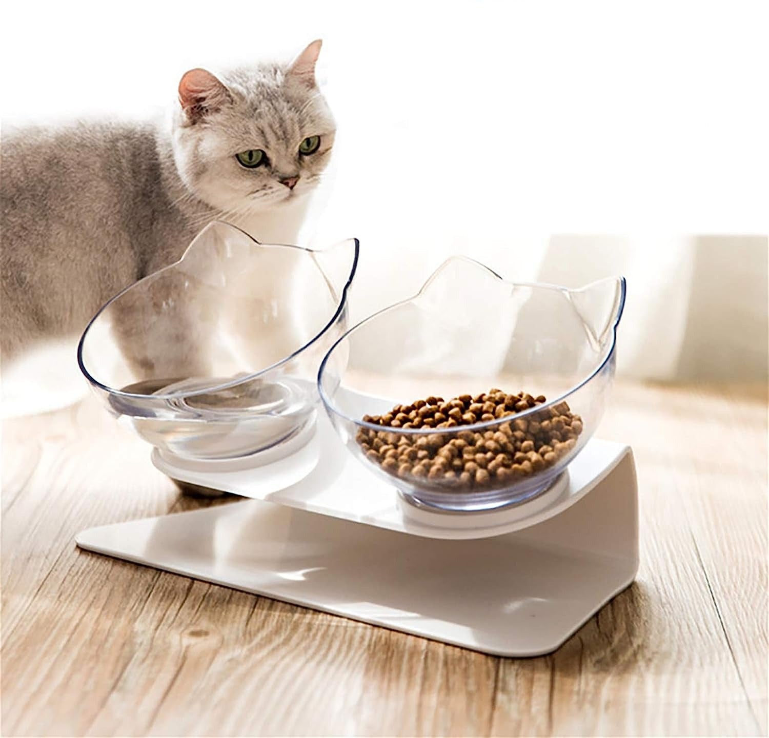 PurrfectElevate Pet FeedBowl - Ergonomic 15° Tilt Design, Transparent & Durable, Non-Slip Base - Ideal for Cats & Small Dogs