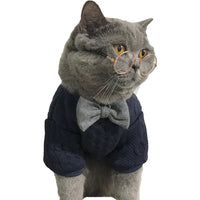 PawsomeCozy Pet Sweater - Warm Cotton Clothing for Dogs and Cats - Navy Retro Bow Tie Design