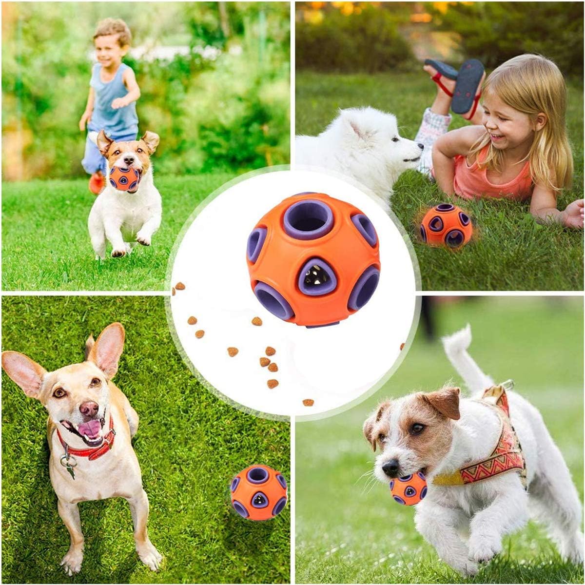 Illuminated Sound Dog Ball - Luminous Interactive Toy with Bell  Durable Rubber  Teeth Cleaning  Bounce & Wobble  