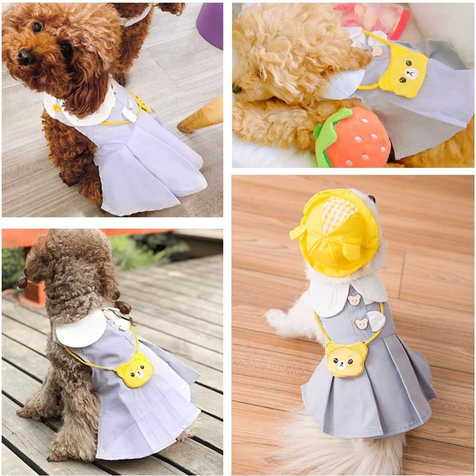 TeddyPup Summer Delight Dress - Stylish, Comfortable Dog Dress with Teddy Bear Design - Gray with Yellow Details