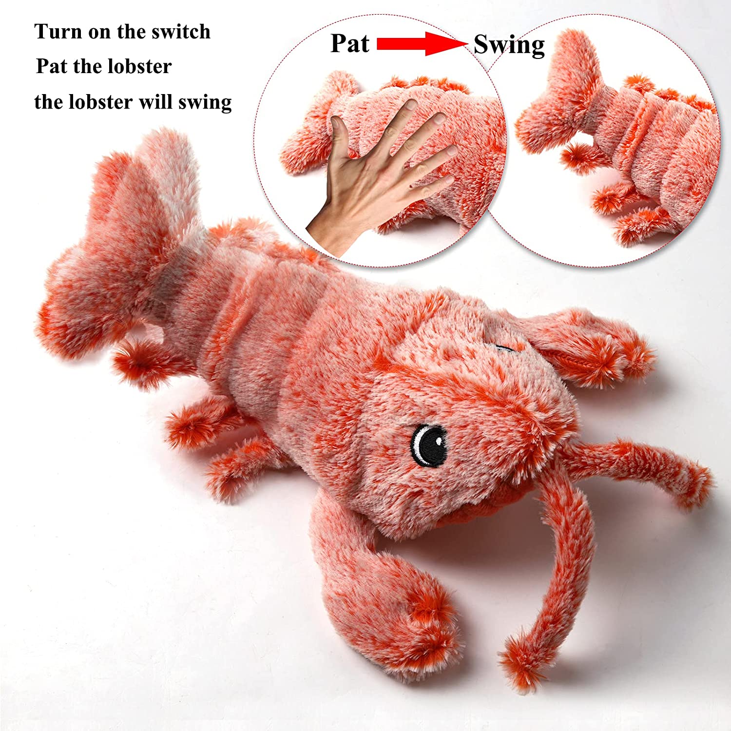 Interactive Lobster Pounce-N-Play: Fun cat and dog toy with USB charging, realistic design, and catnip compatibility.