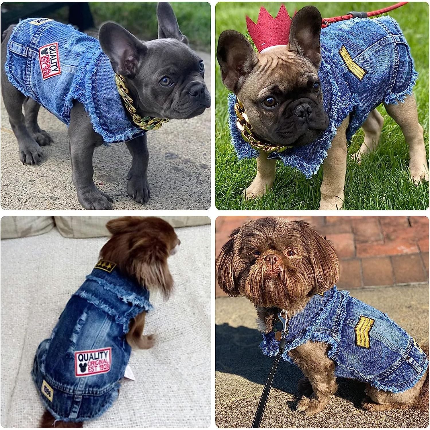 Pawsome Pet Denim Chic Vest - Stylish clothing for Pets Distressed denim with eye-catching patches. Machine washable.