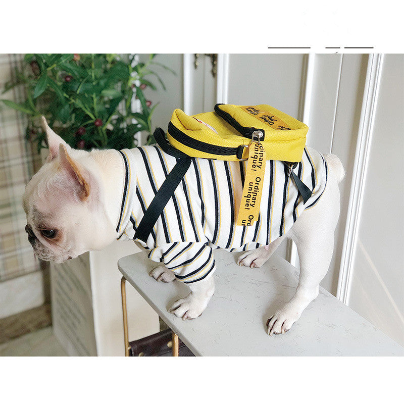 FrenchPup™ Fashion Kit: Striped T-Shirt, Dog Sweater, Jacket, Yellow Backpack for French Bulldogs & Small Dogs