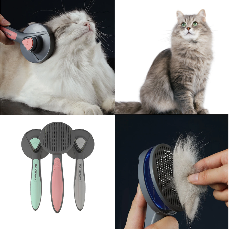 PurrfectClean™ Brush: Effortless pet grooming with self-cleaning feature, gentle bristles, and ergonomic design. 