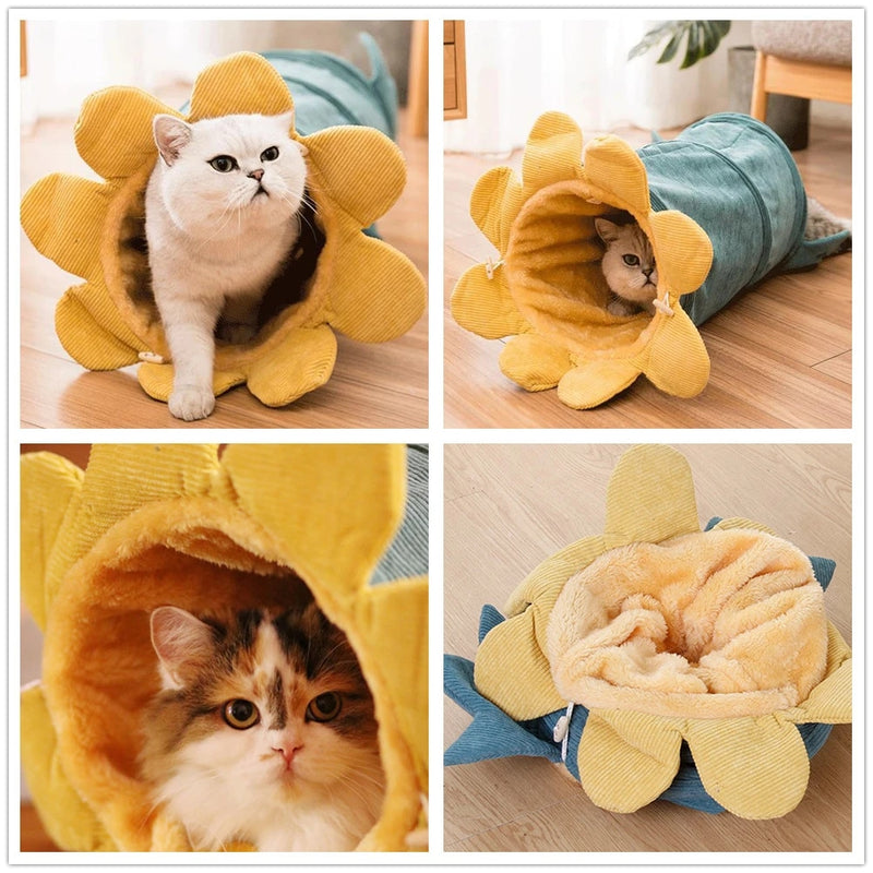 Cucatube Cozy-Collapse Tunnel: Interactive Cat Toy  Tube Bed in Vegetable Green Cucumber Shape - Plush Velvet Material