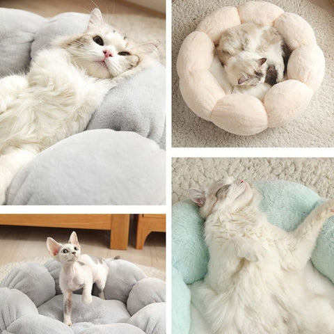 CozyFlower Pet Haven Bed: Warm & Luxurious Cotton Plush, Breathable Design | Ideal for Cats & Dogs