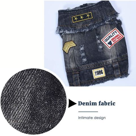 Pawsome Pet Denim Chic Vest - Stylish clothing for Pets Distressed denim with eye-catching patches. Machine washable.