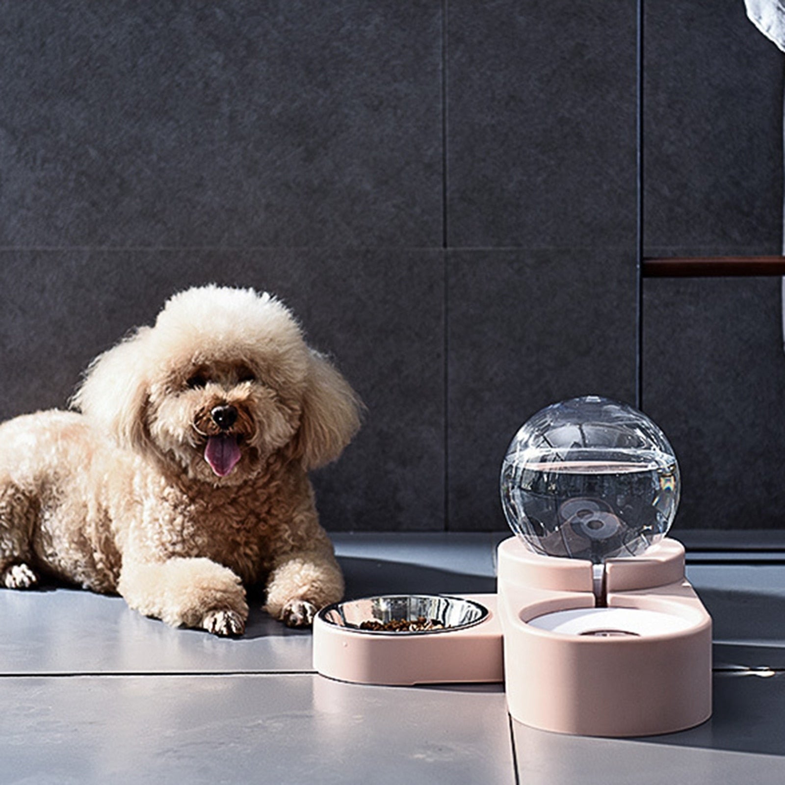 Stylish AquaFlow Ball Pet Fountain: Automatic water dispenser split design stainless steel bowl. Keep pets hydrated and happy