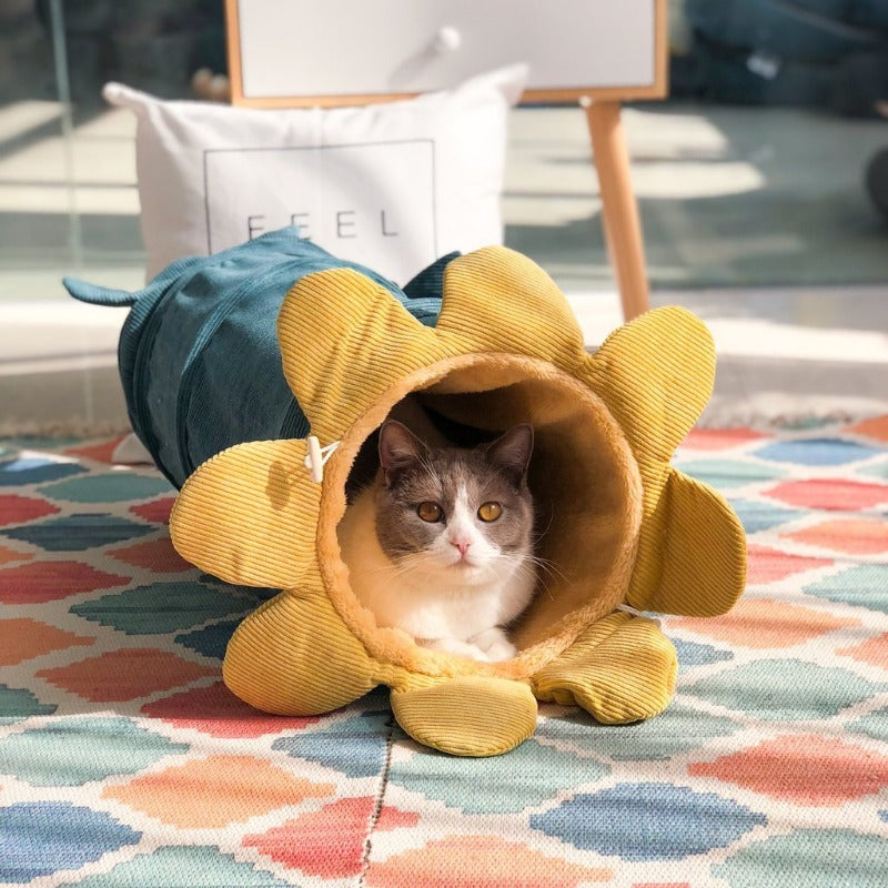 Cucatube Cozy-Collapse Tunnel: Interactive Cat Toy  Tube Bed in Vegetable Green Cucumber Shape - Plush Velvet Material