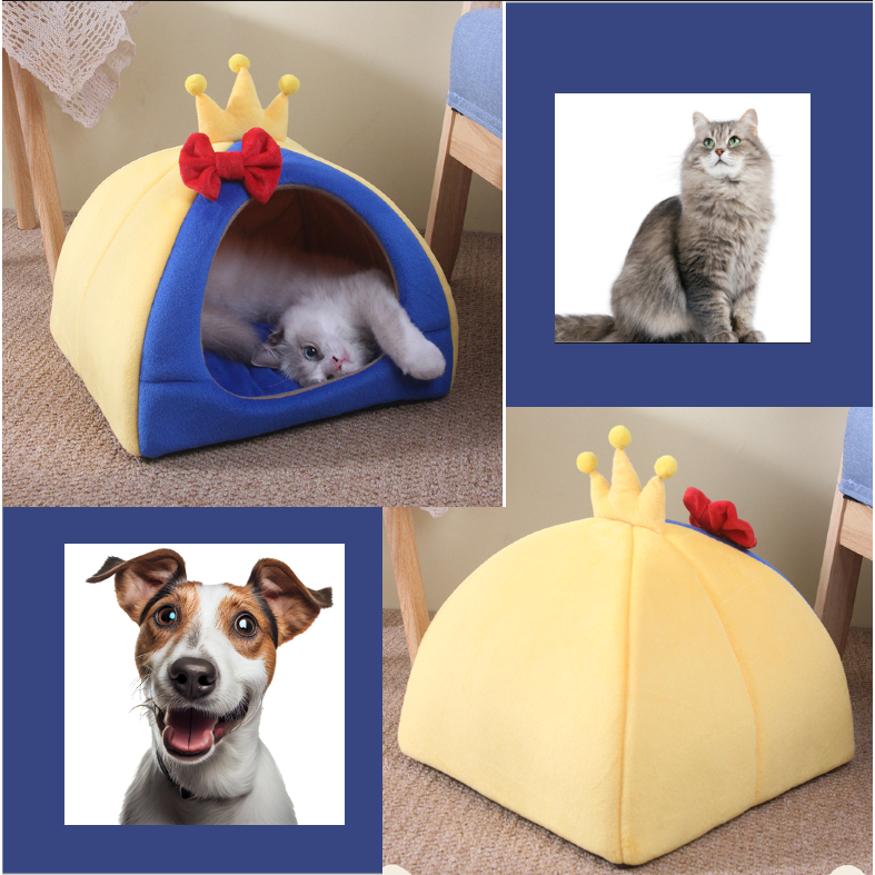 Regal Retreat: Cozy Castle Pet Bed - Semi-enclosed, Machine Washable, Anti-Slip Bottom - Cats, Small Dogs