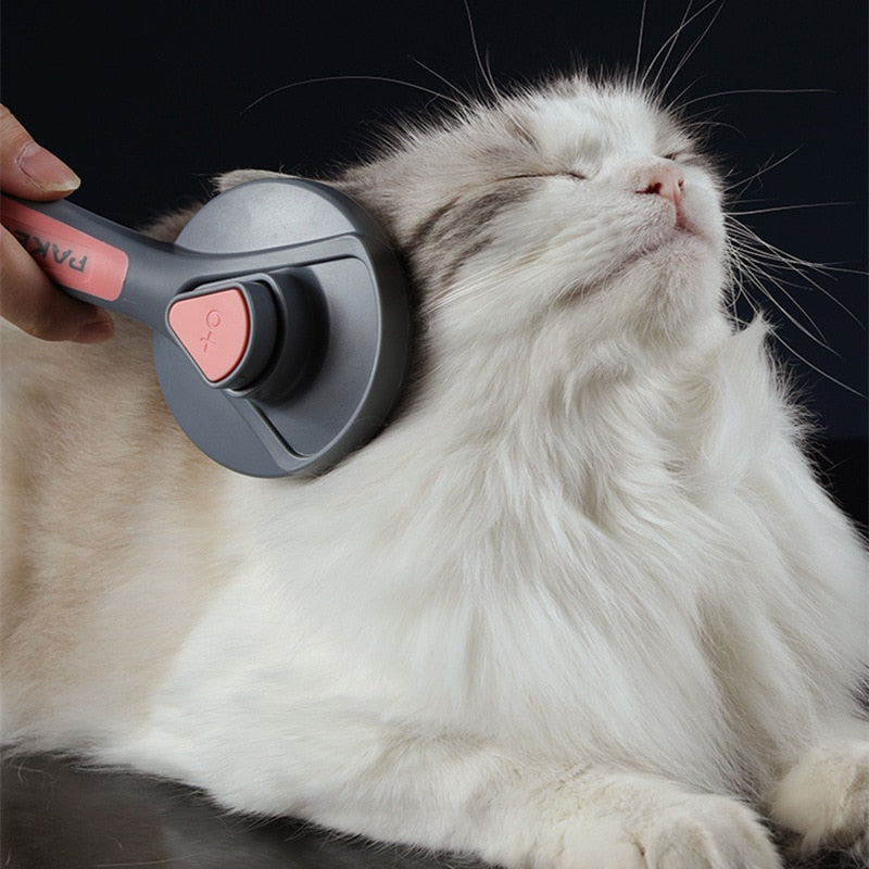 PurrfectClean™ Brush: Effortless pet grooming with self-cleaning feature, gentle bristles, and ergonomic design. 