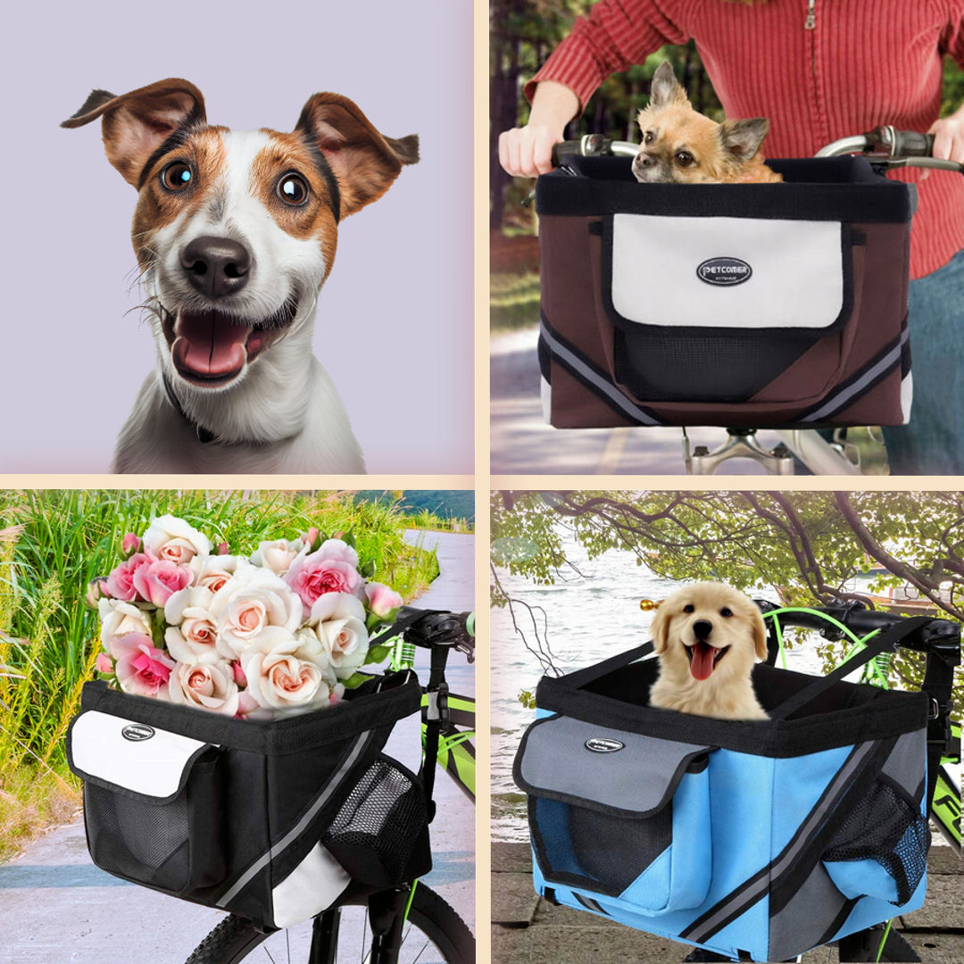 Enjoy bike rides with your furry friend using the PetCycle Carrier™ Bike Basket - safe and convenient pet transportation!