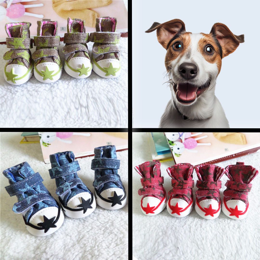 "StarPaws Canvas Kicks: Breathable, Cute Dog Shoes with Stars for Outdoor Adventures - Durable Canvas Material