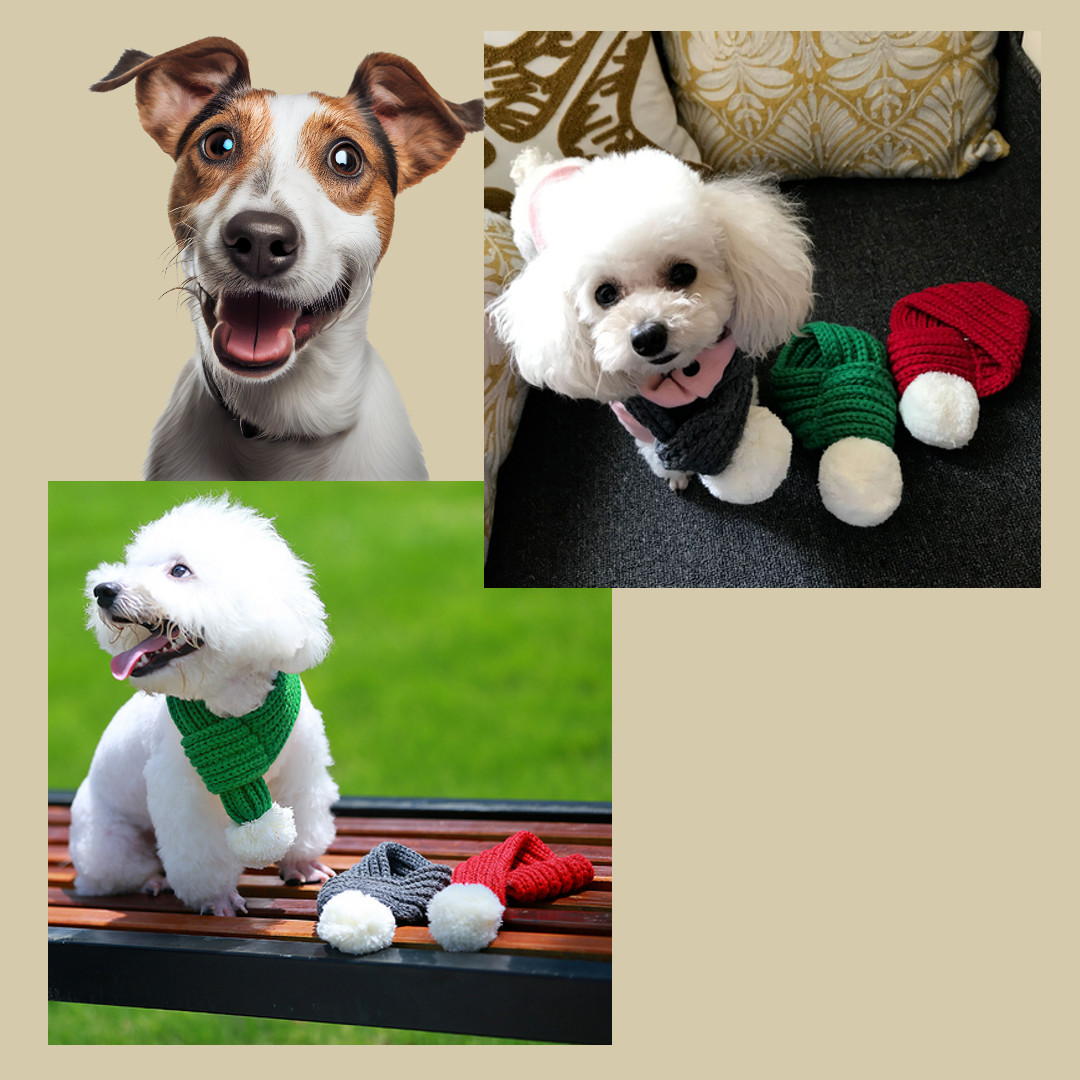 Elevate your pet's style with the PawfectWrap™ Pet Scarf - Premium Wool Cat and Dog Accessory for Fashionable Comfort.