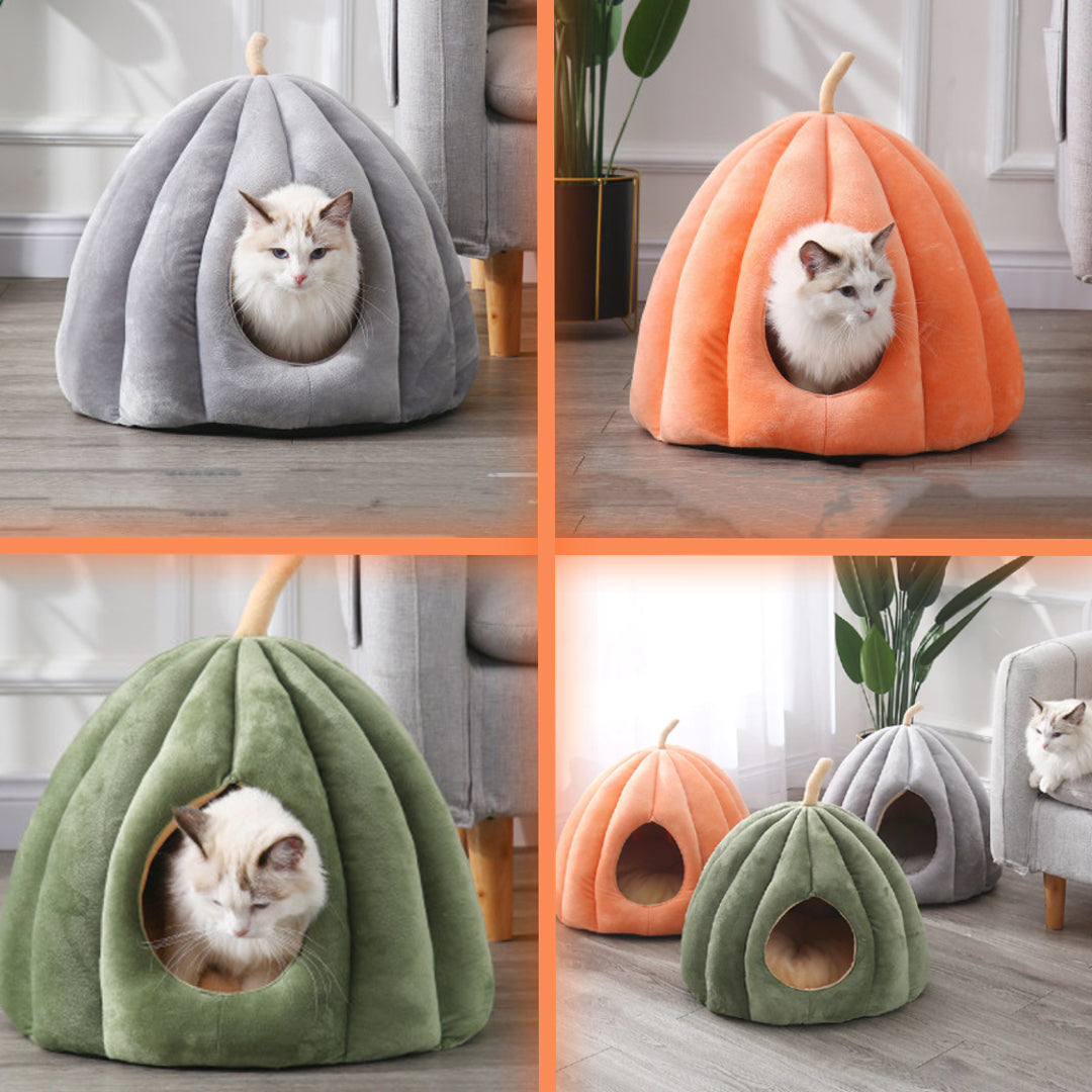 CozyPaw Pumpkin Pet Retreat Bed: Warm, Fluffy Cat and Dog Bed with Removable Cushion - Perfect for Winter Snuggles!"