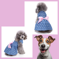 Pawsome™ Princess Dress: Cute Blue Polyester Jeans Pet Dress for Small and Medium Dogs with Fashionable Pink Bowknot