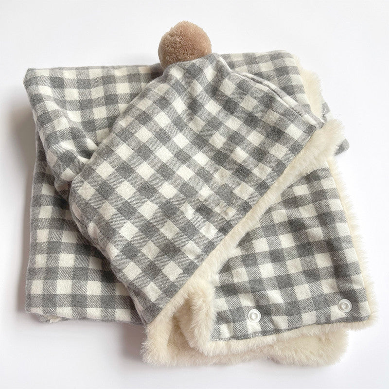 CozyPet Wrap 'n Sleep Cloak - Winter Warm Pet Blanket, Gray Plaid Design - Small Dog and Cat Clothes