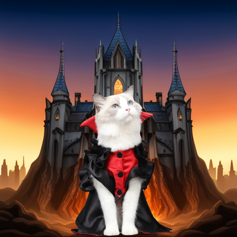 PawsomeFangs Halloween Pet Costume - Vampire Cape for Cats & Small Dogs - Spooky & Stylish Halloween Outfit