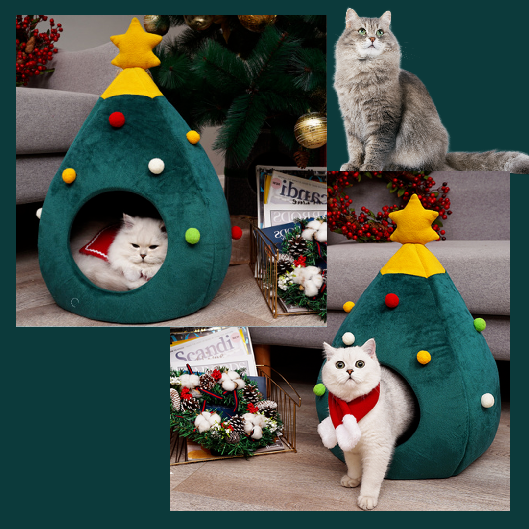 CozyTree Pet Haven Bed Mat Kennel - Christmas-themed cat and dog bed for cozy winter sleep - Soft and durable 