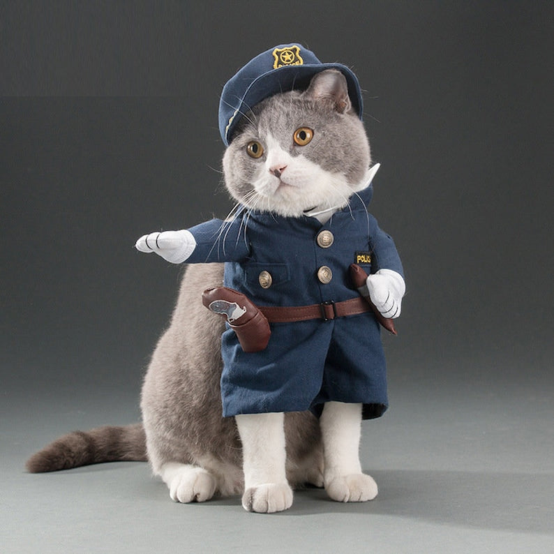 Pet Dog Cat Policeman Costume - Funny Halloween Christmas Cosplay Apparel for Small Dogs and Cats